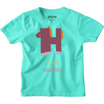 Kid's Alphabet 'H for Himanshu' name Multicolor T-shirt/Romper