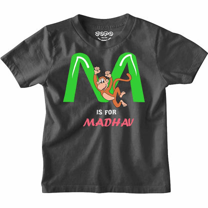 Kid's Alphabet 'M for Madhav' name Multicolor T-shirt/Romper