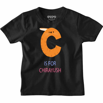 Kid's Alphabet 'C for Chirayush' name Multicolor T-shirt/Romper