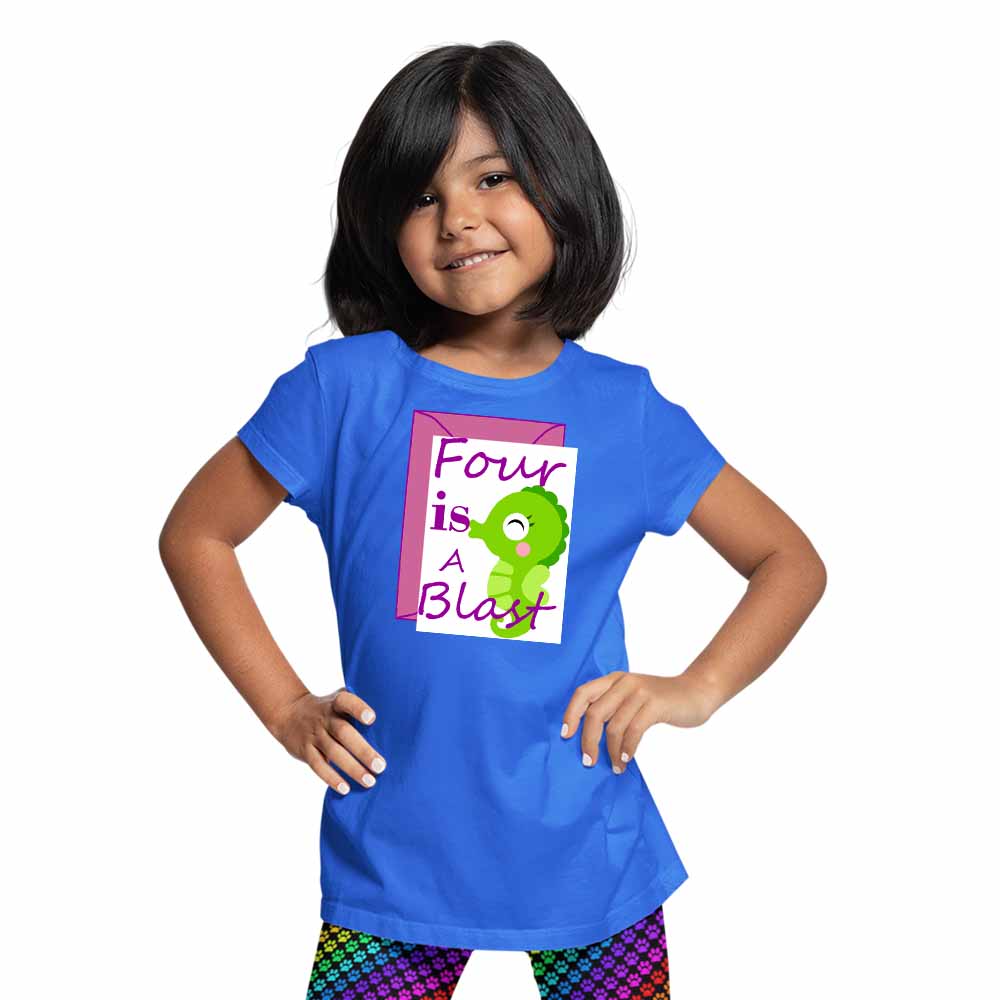 Seahorse designed 4rd Birthday Theme Kids T-shirt