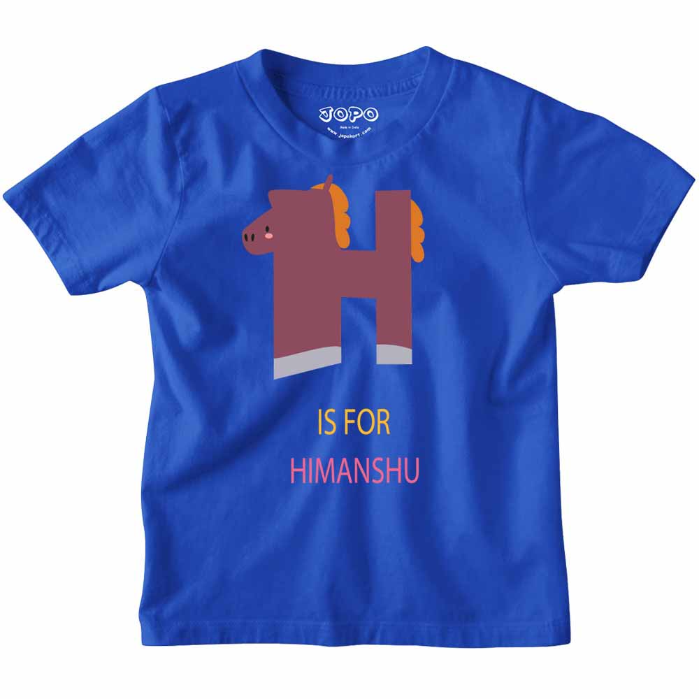 Kid's Alphabet 'H for Himanshu' name Multicolor T-shirt/Romper