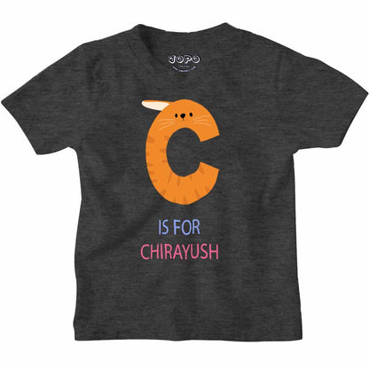 Kid's Alphabet 'C for Chirayush' name Multicolor T-shirt/Romper