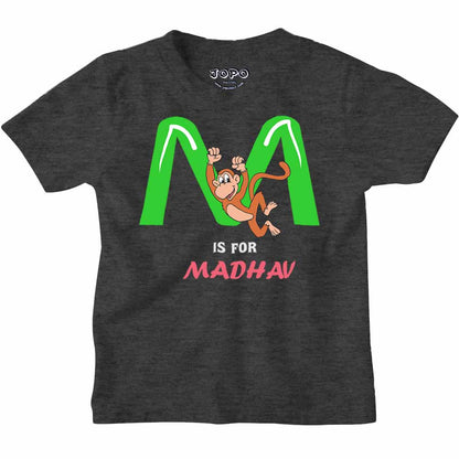 Kid's Alphabet 'M for Madhav' name Multicolor T-shirt/Romper