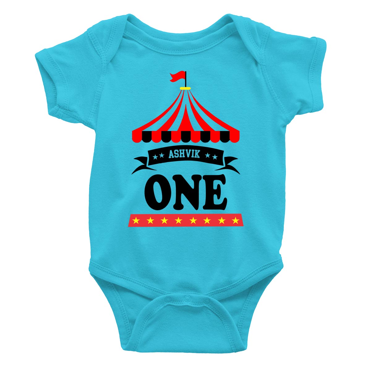 circus theme ashvik custom name romper blue