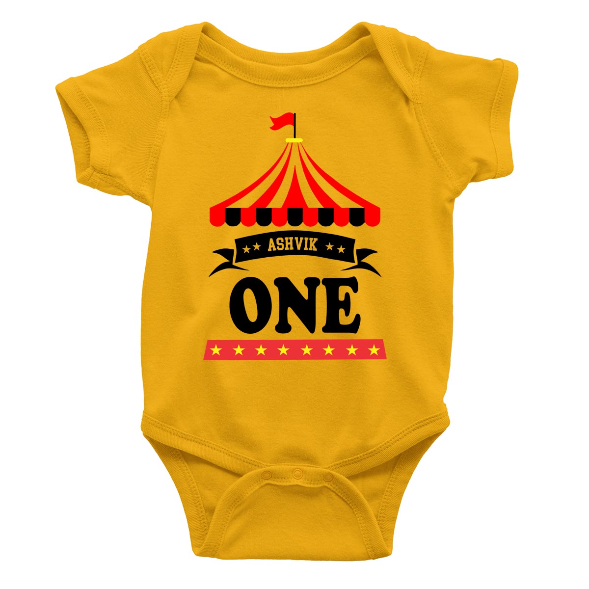 circus theme ashvik custom name romper mustard