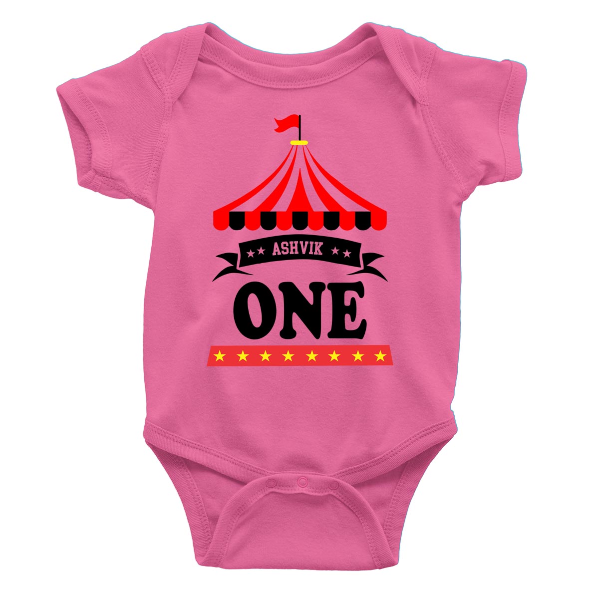 circus theme ashvik custom name romper pink