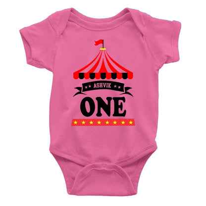 circus theme ashvik custom name romper pink