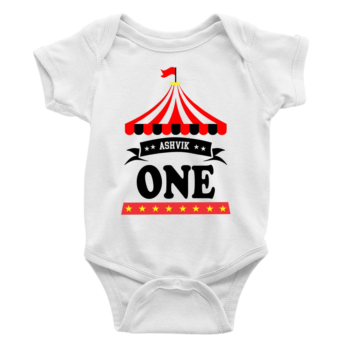 circus theme ashvik custom name romper white