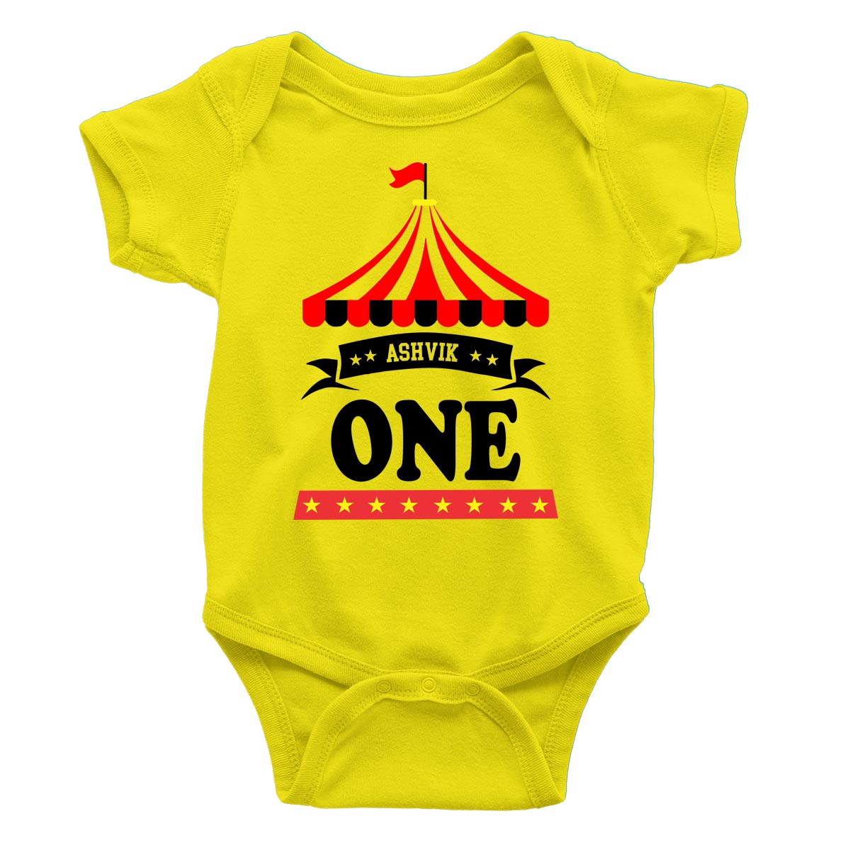 circus theme ashvik custom name romper yellow