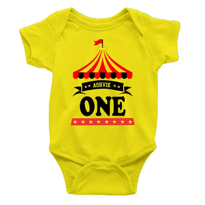 circus theme ashvik custom name romper yellow