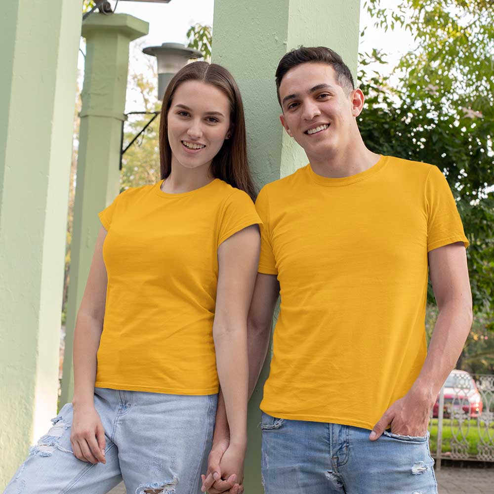 Buy Peach Goma Couple T-shits | Matching Combo T-Shirts for Couples| T- Shirts For Couple | Best Matching couple T-Shirts | Matching Outfit For  Couple | Styles T-Shirts For Couple (Men L Women