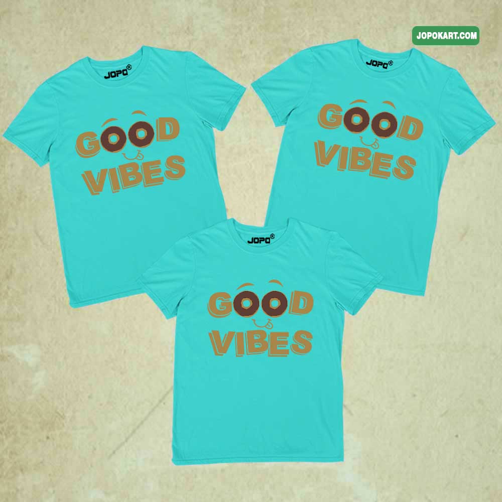 matching tshirts Good Vibes matching tshirts aqua blue cotton set