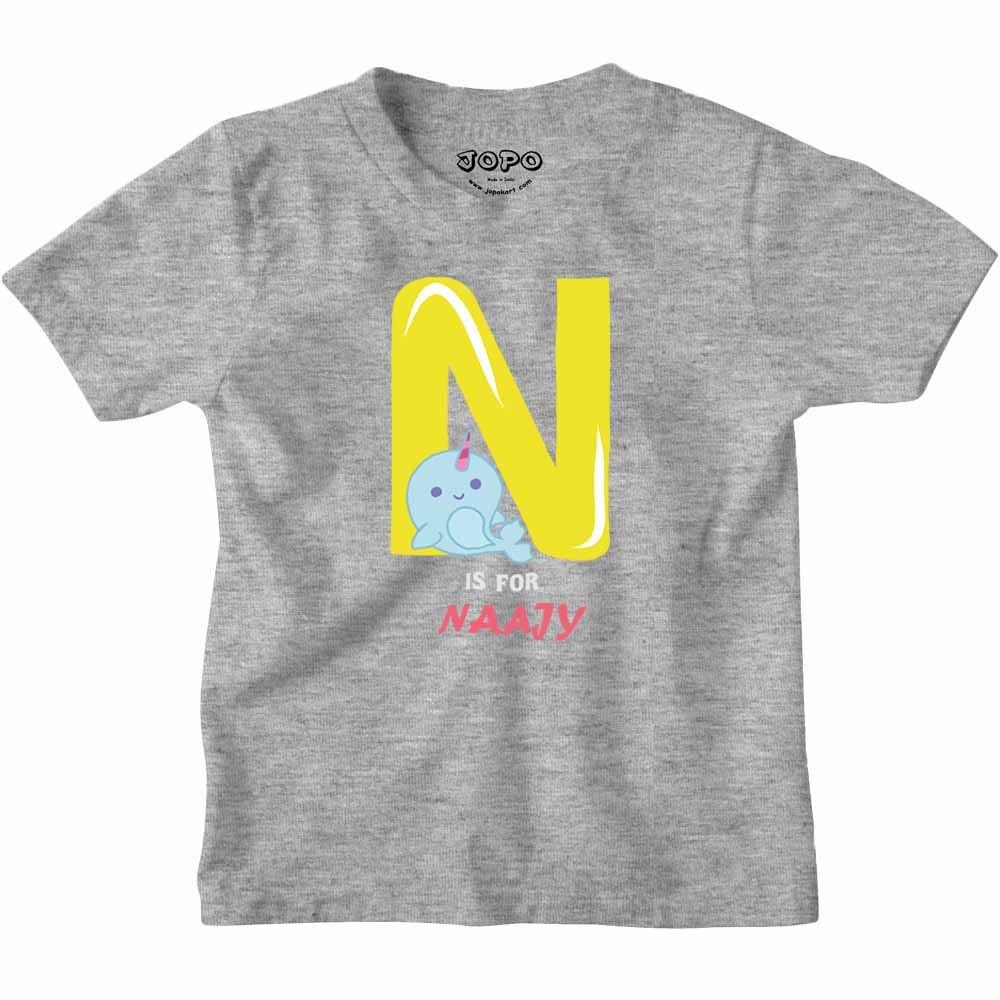 Kid's Alphabet 'N for Naajy' name Multicolor T-shirt/Romper