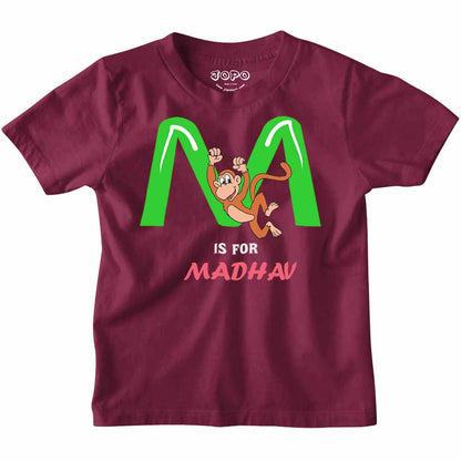 Kid's Alphabet 'M for Madhav' name Multicolor T-shirt/Romper