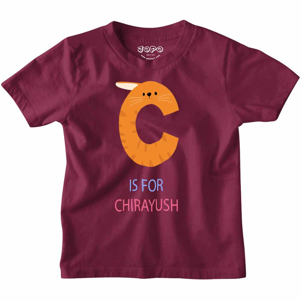 Kid's Alphabet 'C for Chirayush' name Multicolor T-shirt/Romper