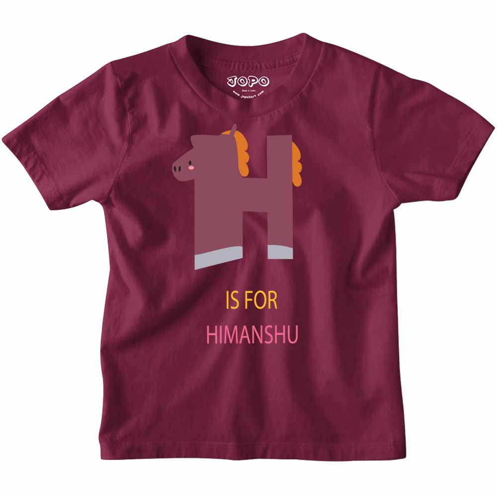 Kid's Alphabet 'H for Himanshu' name Multicolor T-shirt/Romper