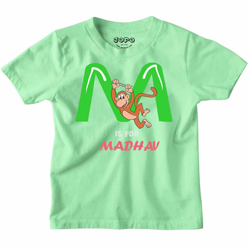 Kid's Alphabet 'M for Madhav' name Multicolor T-shirt/Romper