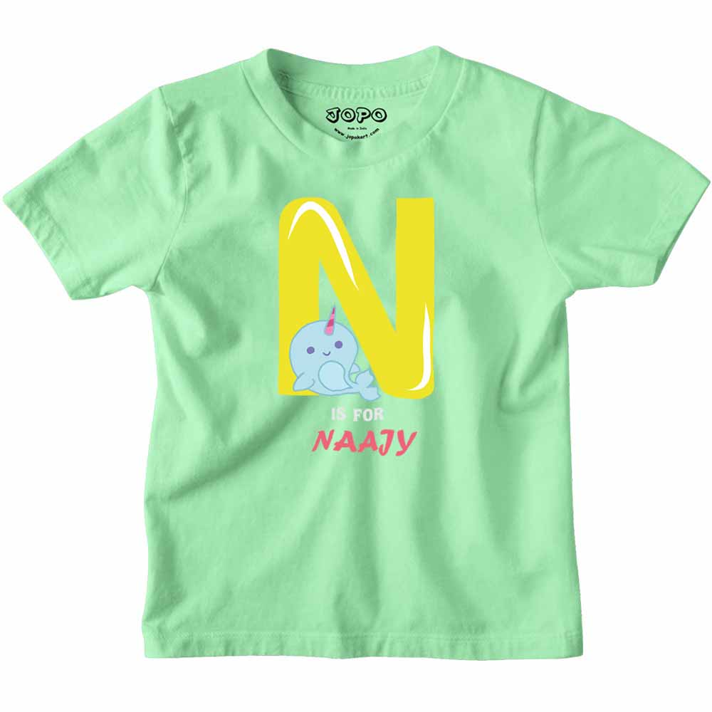 Kid's Alphabet 'N for Naajy' name Multicolor T-shirt/Romper