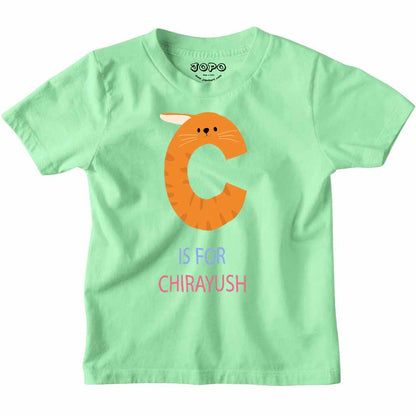 Kid's Alphabet 'C for Chirayush' name Multicolor T-shirt/Romper