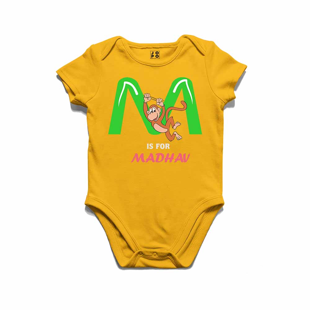 Kid's Alphabet 'M for Madhav' name Multicolor T-shirt/Romper