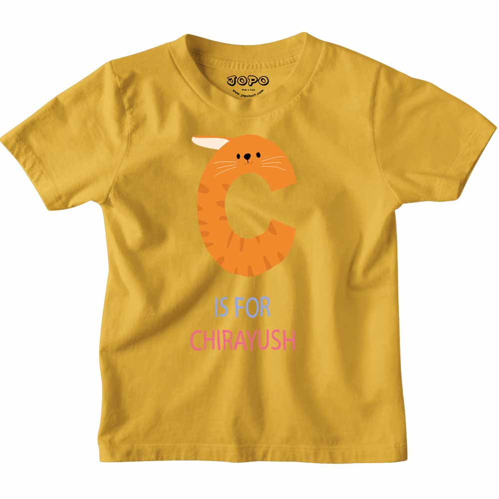 Kid's Alphabet 'C for Chirayush' name Multicolor T-shirt/Romper