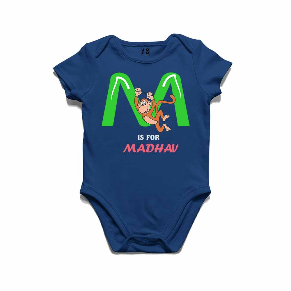 Kid's Alphabet 'M for Madhav' name Multicolor T-shirt/Romper