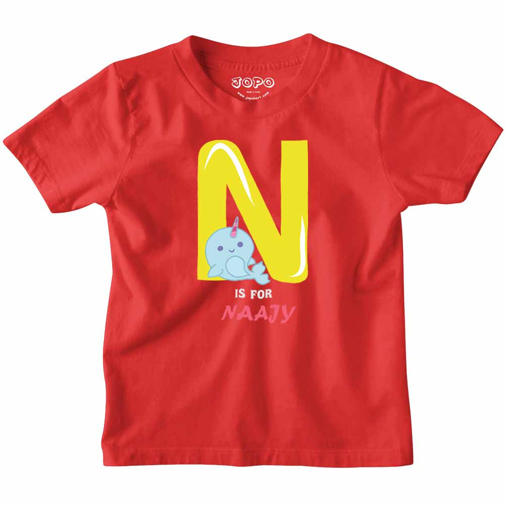 Kid's Alphabet 'N for Naajy' name Multicolor T-shirt/Romper