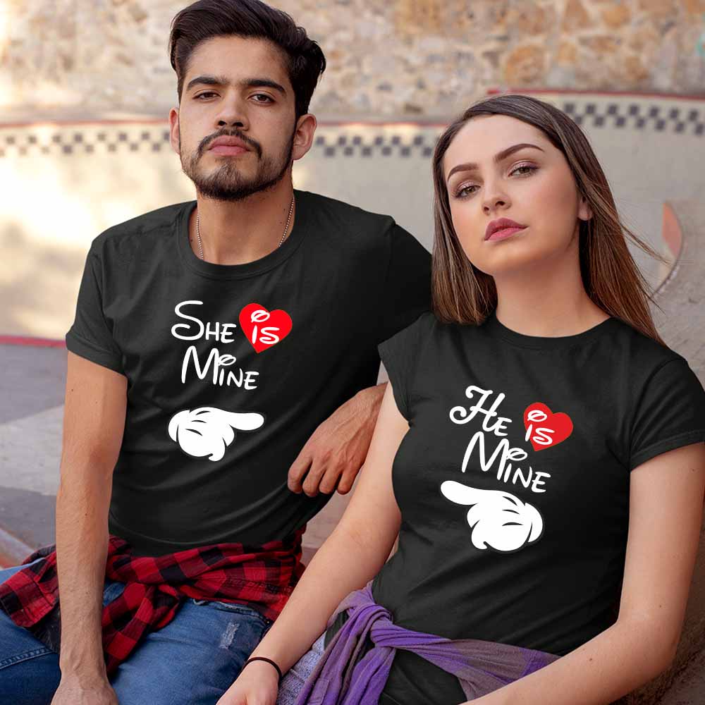 tee-shirt-couple SHE'S AND HE'S MINE BLACK TEE SHIRT