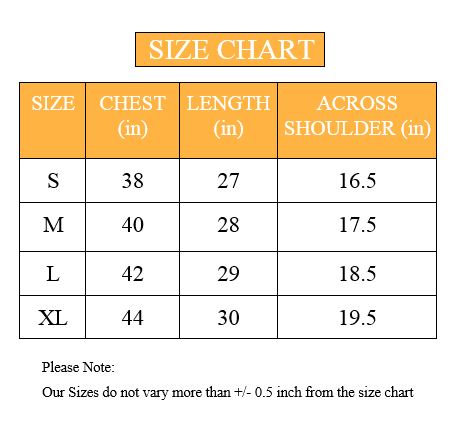 size chart mens T-shirt