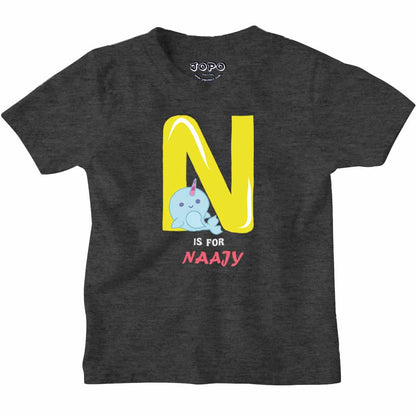 Kid's Alphabet 'N for Naajy' name Multicolor T-shirt/Romper