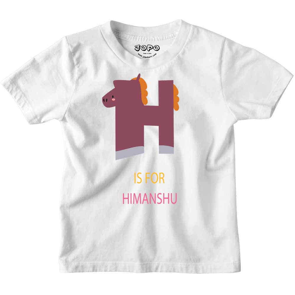 Kid's Alphabet 'H for Himanshu' name Multicolor T-shirt/Romper