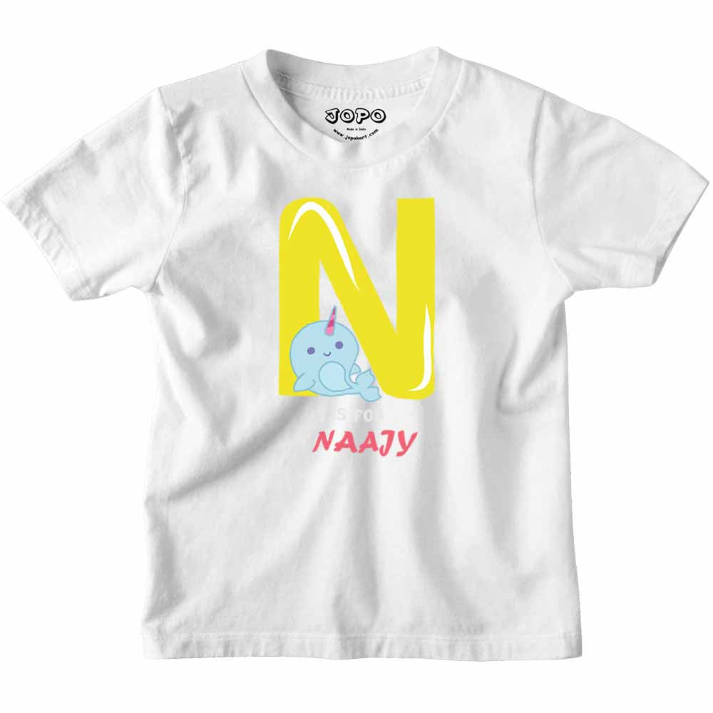 Kid's Alphabet 'N for Naajy' name Multicolor T-shirt/Romper