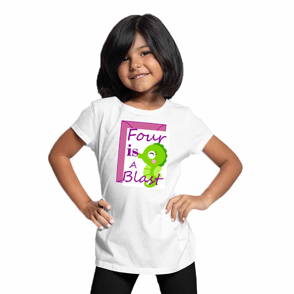 Seahorse designed 4rd Birthday Theme Kids T-shirt