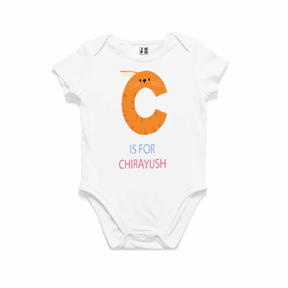 Kid's Alphabet 'C for Chirayush' name Multicolor T-shirt/Romper