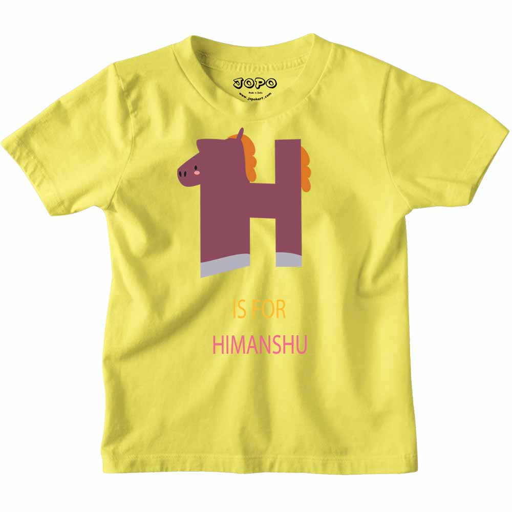 Kid's Alphabet 'H for Himanshu' name Multicolor T-shirt/Romper