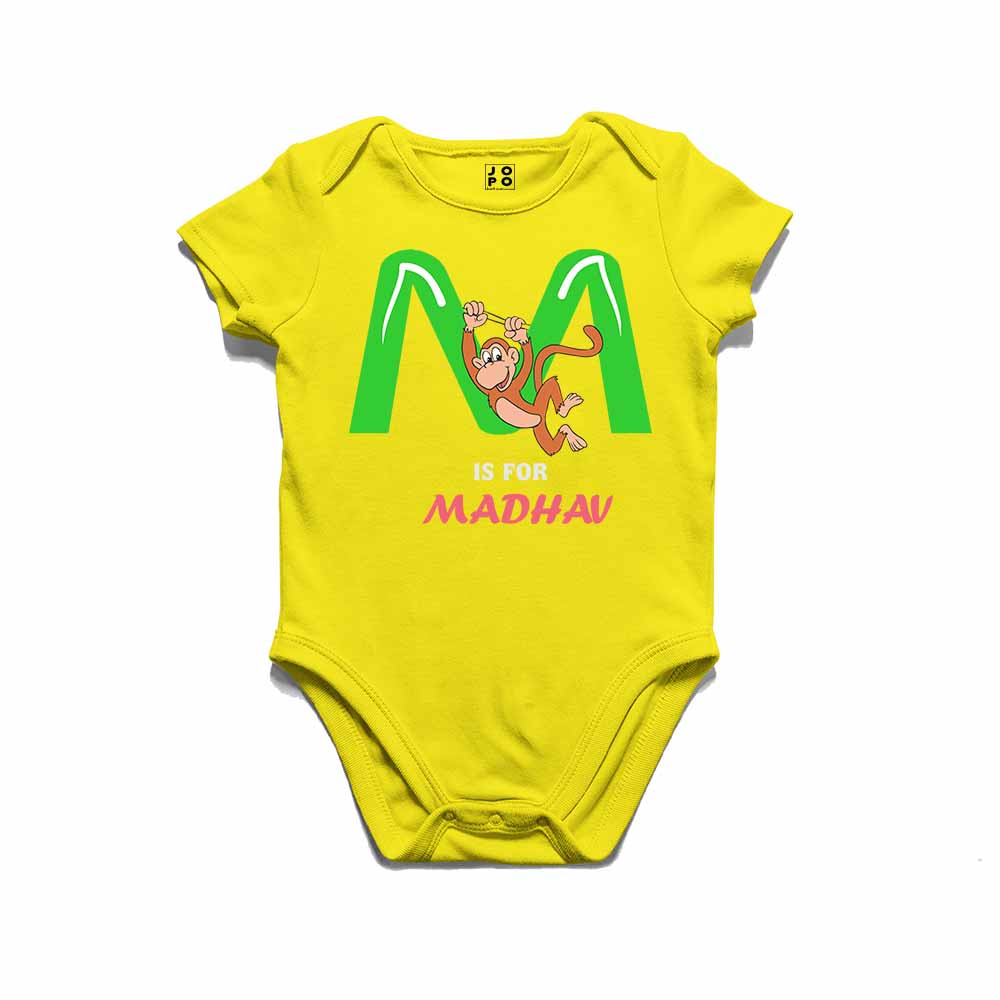 Kid's Alphabet 'M for Madhav' name Multicolor T-shirt/Romper