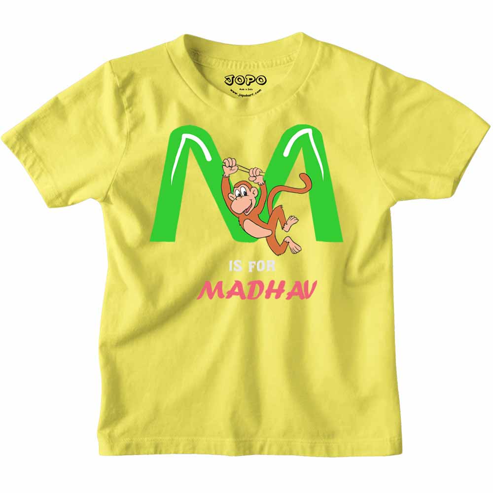 Kid's Alphabet 'M for Madhav' name Multicolor T-shirt/Romper